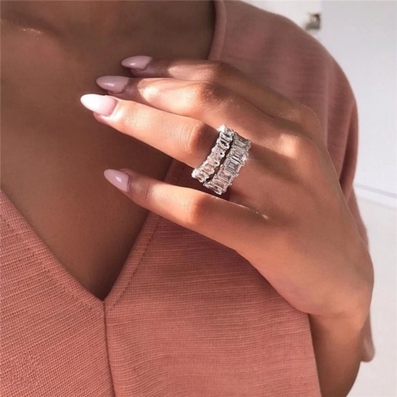 1CT CZ AAA Emerald Cut Eternity Wedding Band Ring - Picture 12 of 17